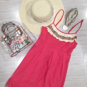 Stylish ruffle coral spaghetti strap dress